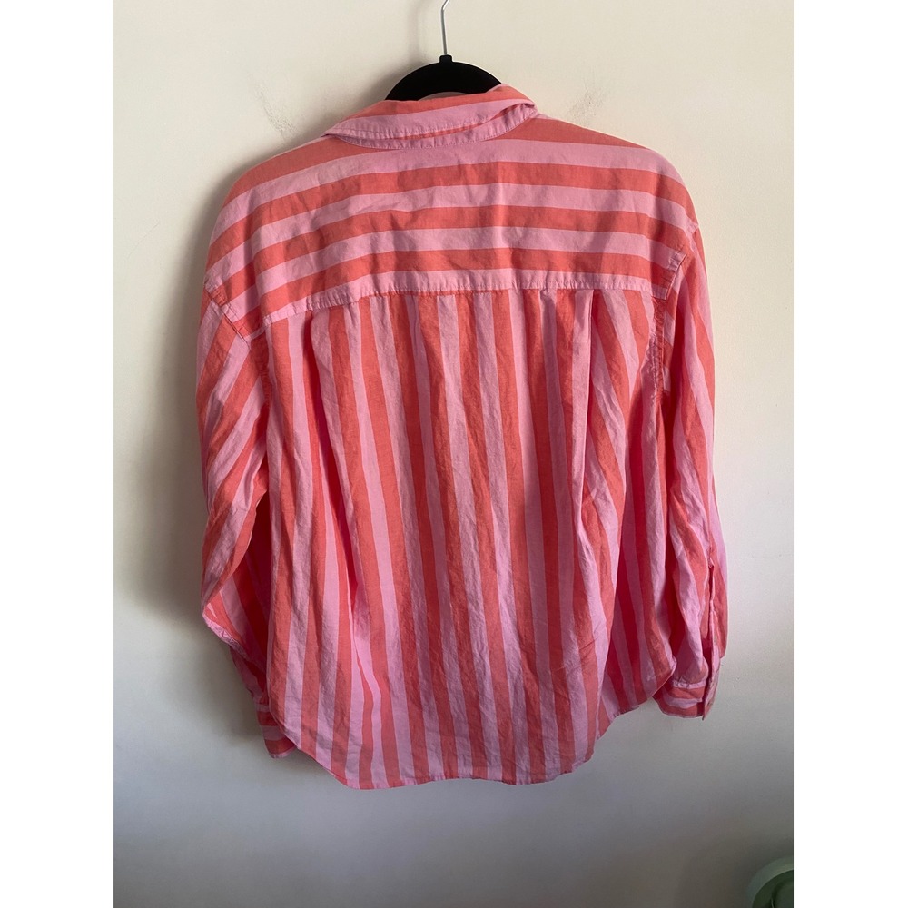 Sonoma Goods For Life Womens Large Pink Orange Striped Cotton Button Down Shirt - Picture 3 of 5